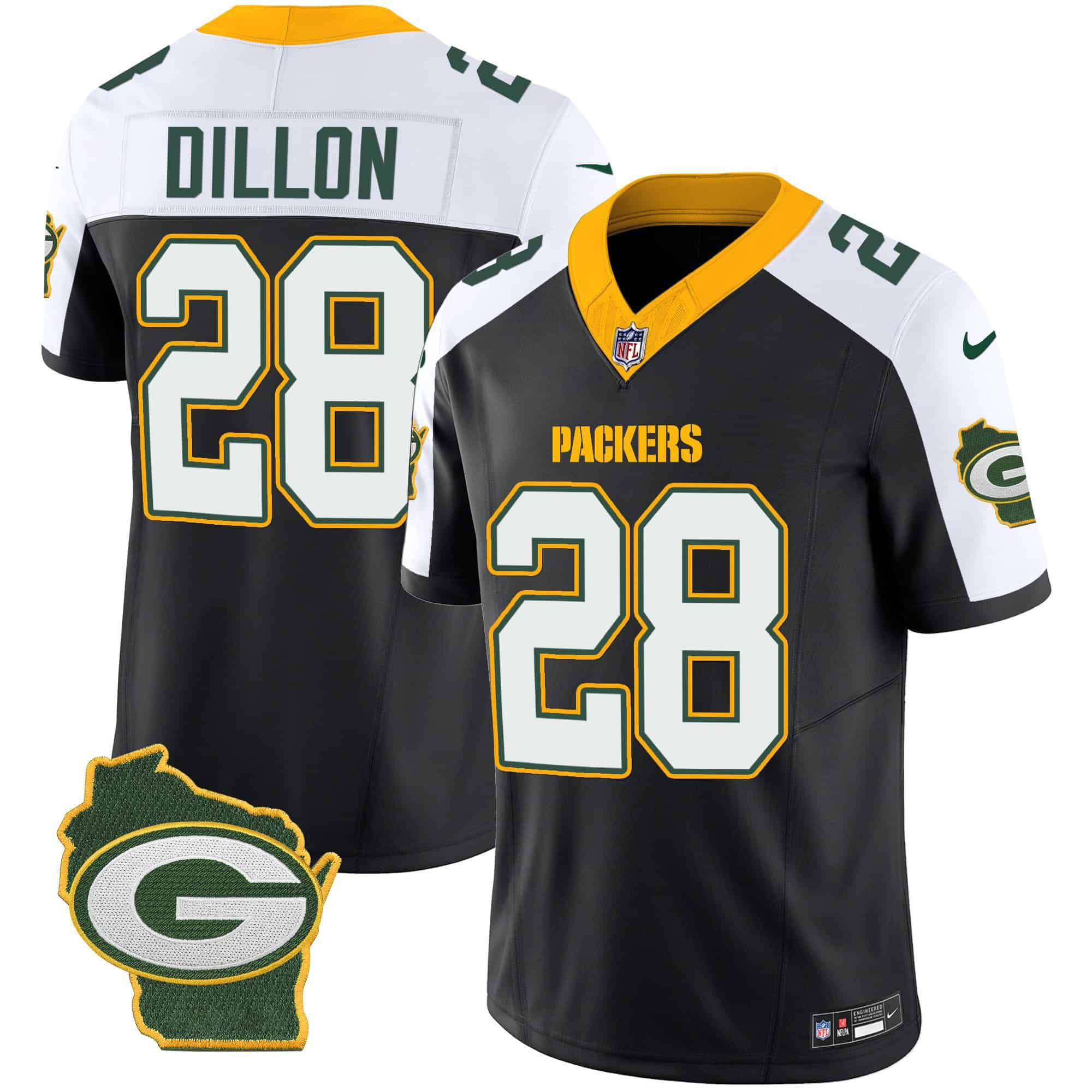 Men Green Bay Packers 28 Dillon Black 2024 Nike Home Patch Vapor NFL Jersey